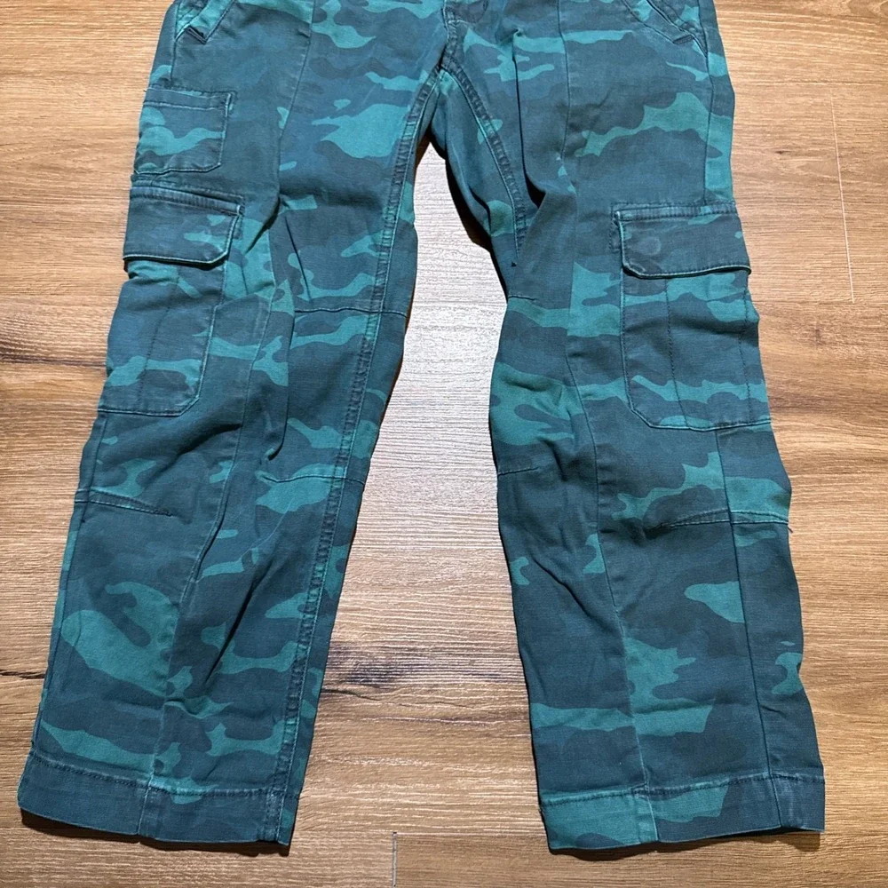 Anthropologie 25 PETITE Austin Cargo Utility Crop Pant Mid-Rise‎ Turquoise Green